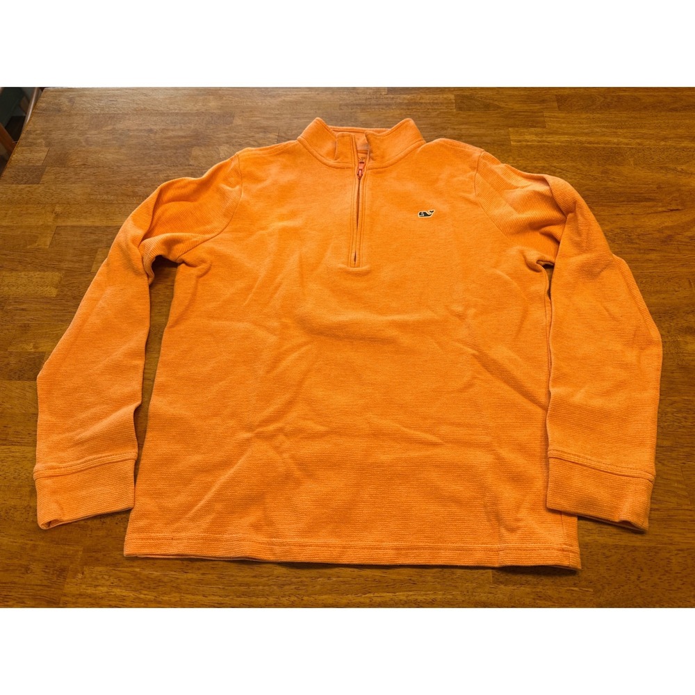 Vineyard Vines Boys Orange Quarter Zip Pullover Sweater Size Medium 12-14